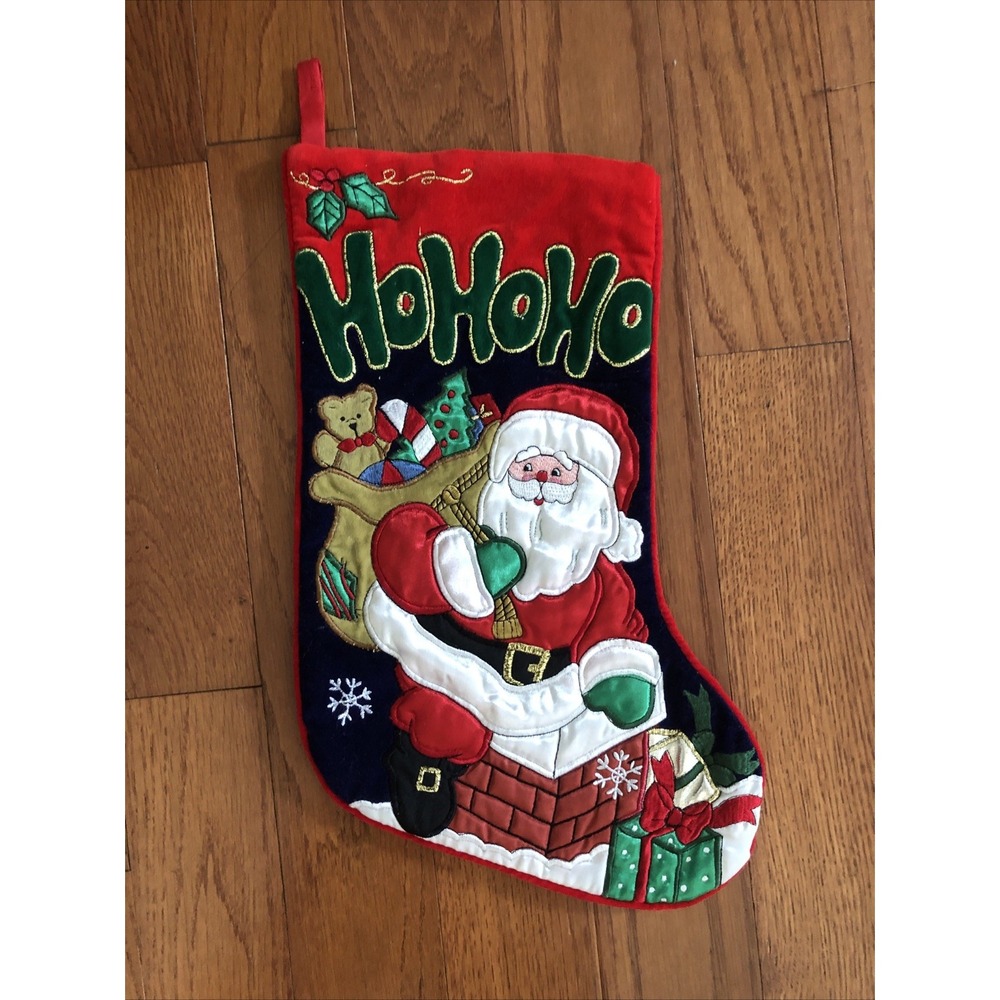 Vintage Christmas Stocking Prima Creations Santa Chimney HoHoHo Velvet 15 Inch